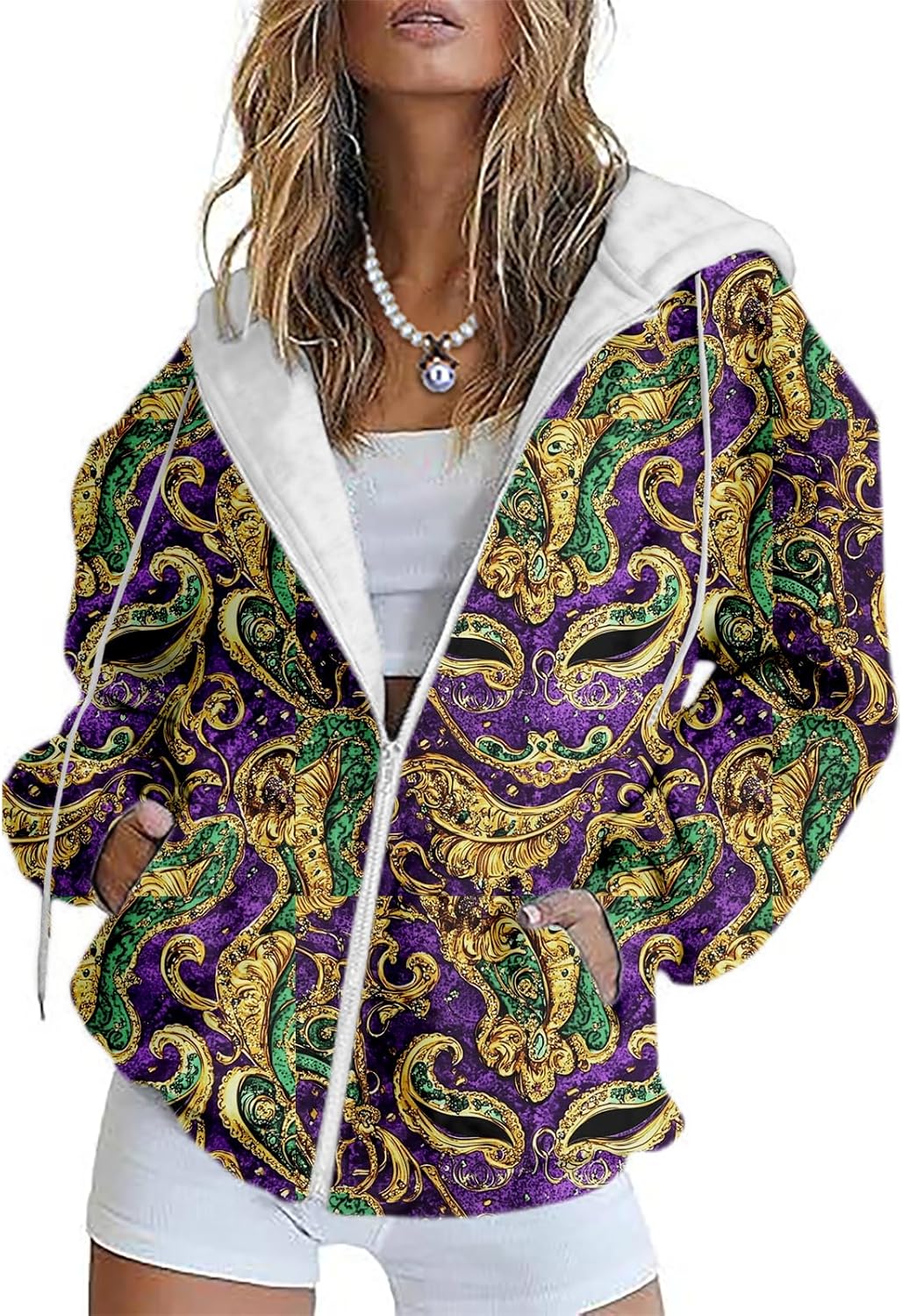 Vintage Mardi Gras Sweatshirt for Women - Full Zip Party Outfit