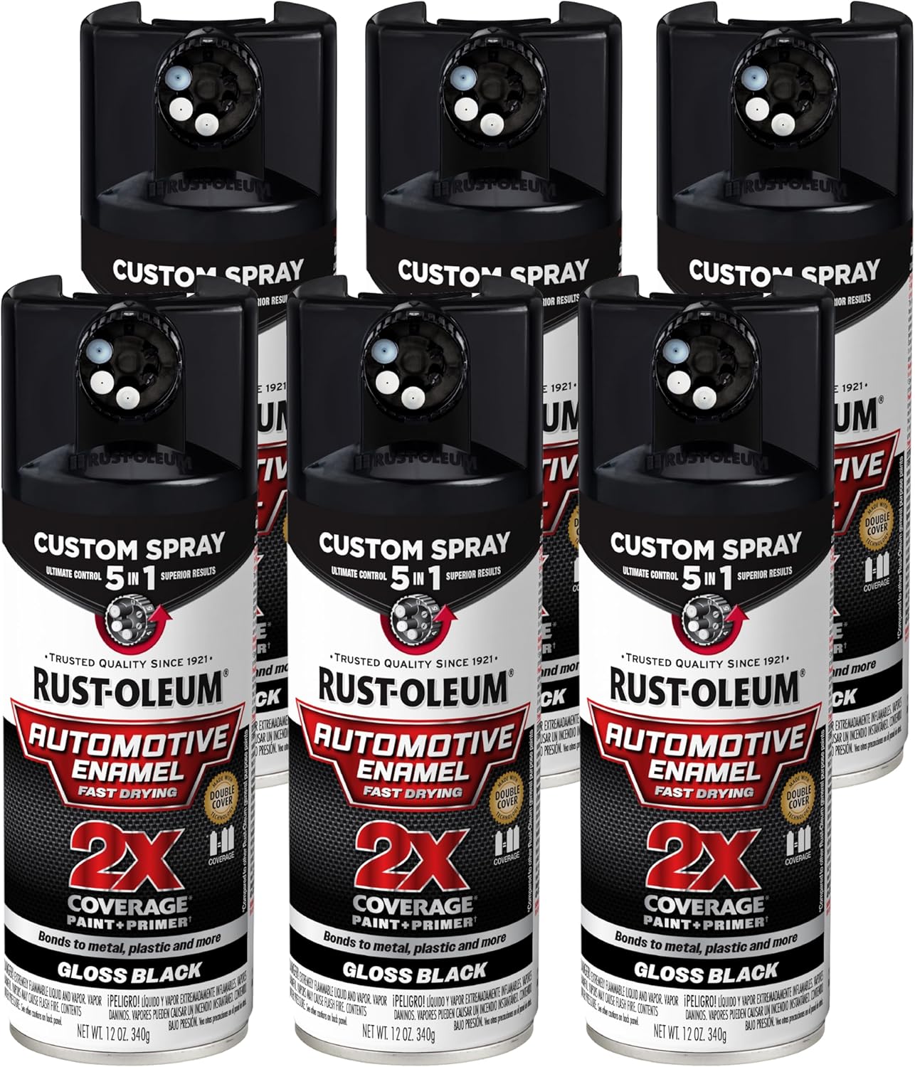Rust-Oleum 2X Automotive Enamel Gloss Black Spray Paint 6 Pack