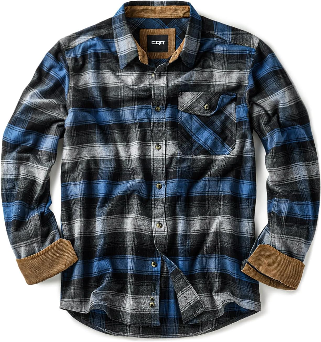 CQR Men's 100% Cotton Flannel Shirts for Casual Outdoor Wear