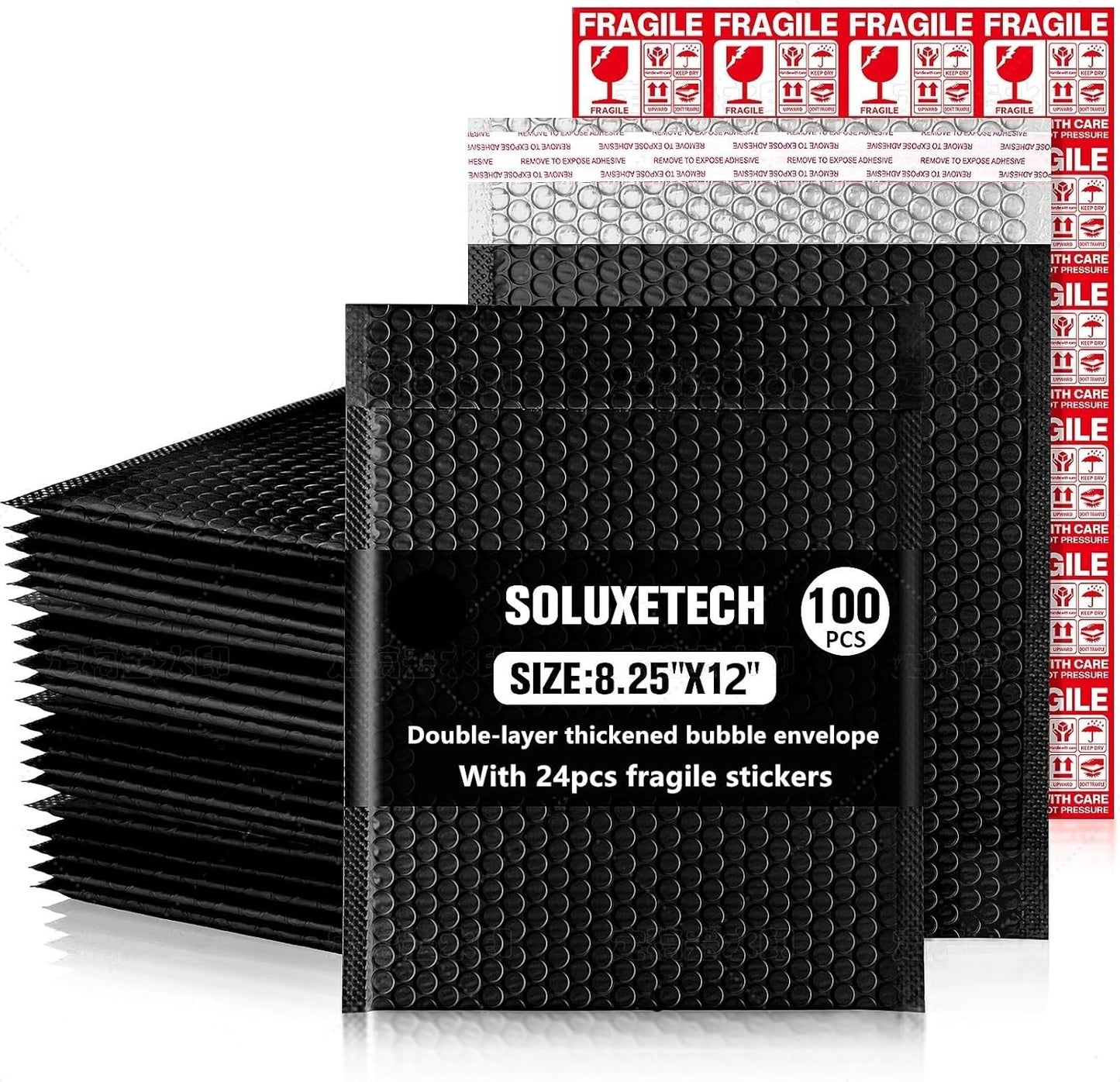 Bubble Mailers 8x12 in 100 Pack with Fragile Stickers for Shipping