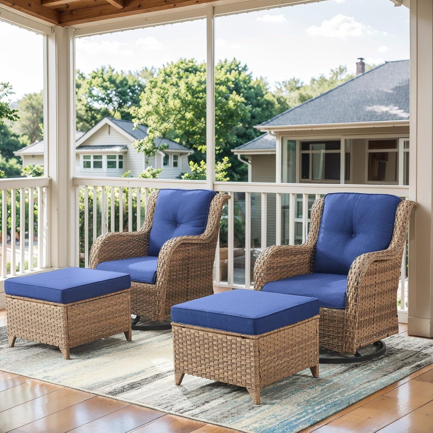 4 Pieces Patio Furniture Set with Swivel Glider Chairs and Ottomans