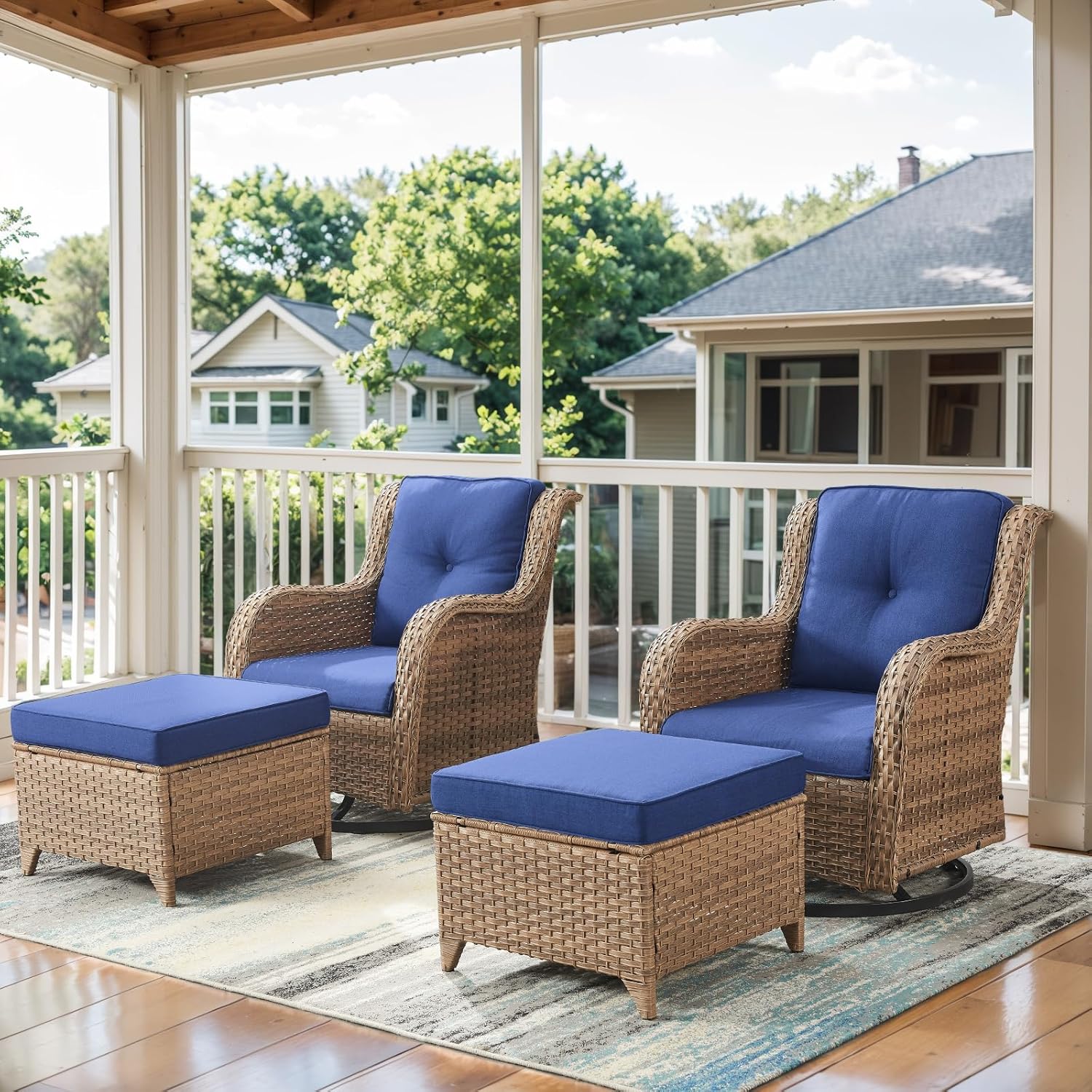 4 Pieces Patio Furniture Set with Swivel Glider Chairs and Ottomans