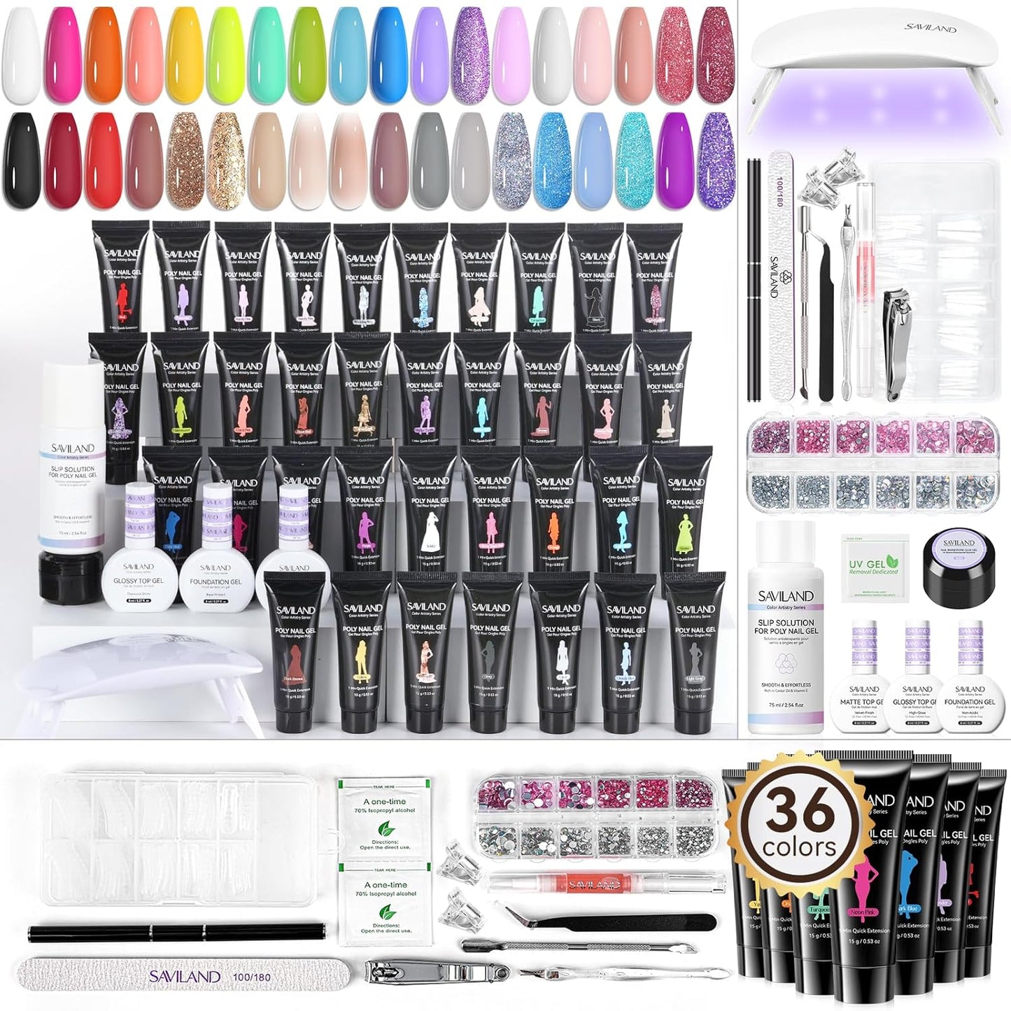 SAVILAND Poly Gel Nail Kit: 36 Colors for DIY Nail Art