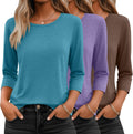 3/4 Sleeve Tops for Women Round Neck - 3 Pack Comfortable Basics