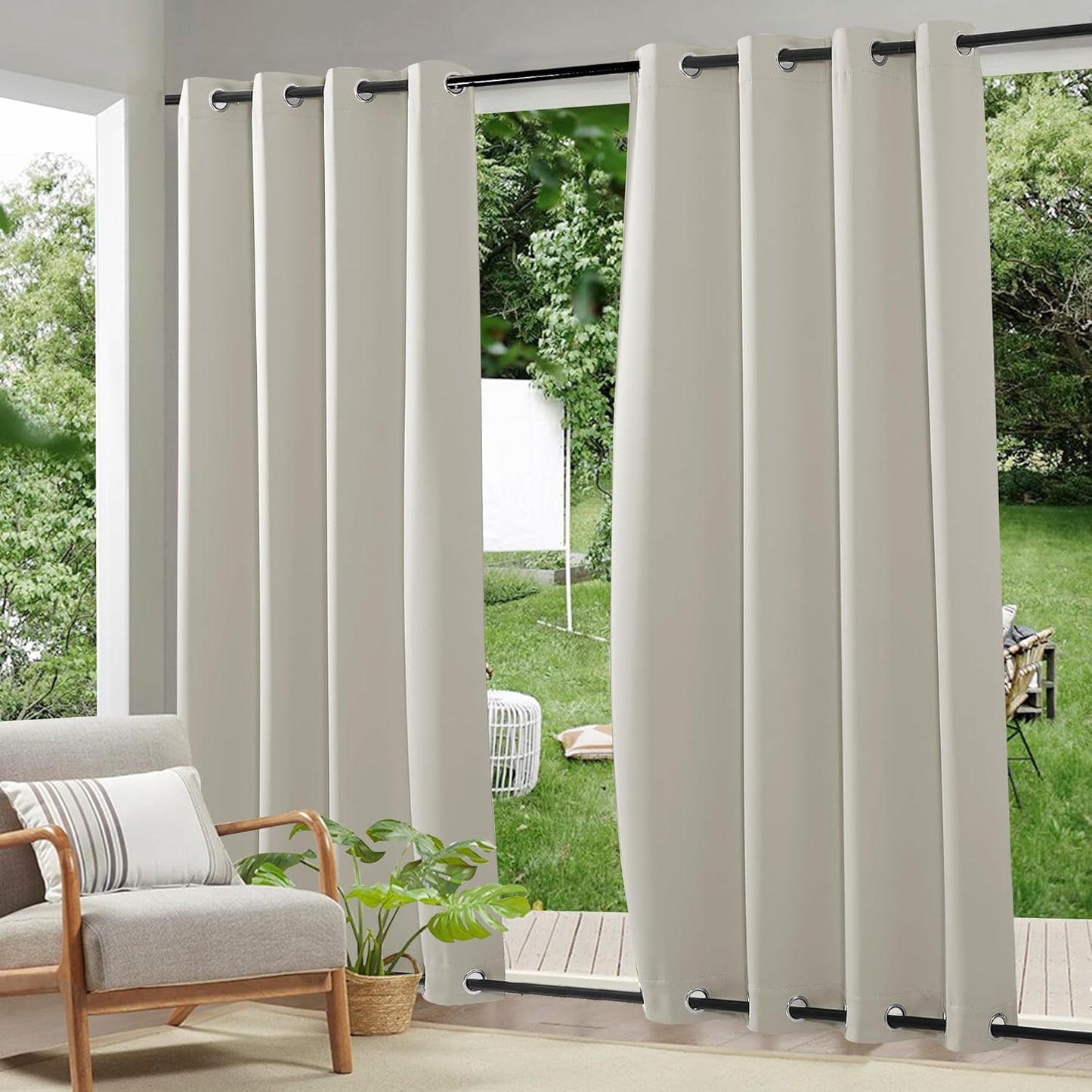 RYB HOME Outdoor Curtains for Patio and Porch - Waterproof Blackout