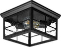 Outdoor Flush Mount Ceiling Light Fixture Black w/ Water Glass - Porch