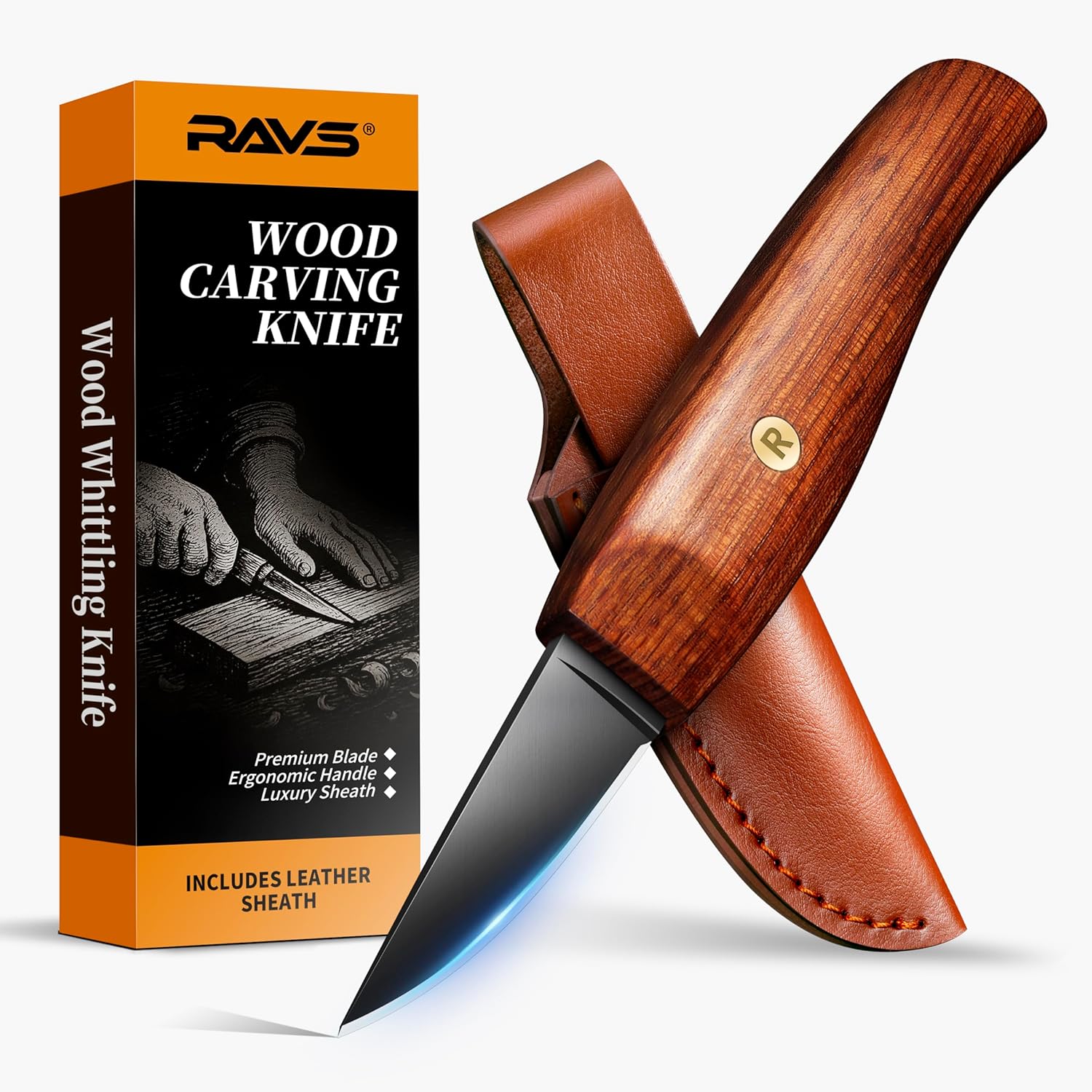 RAVS Whittling Knife with Leather Sheath for Wood Carving
