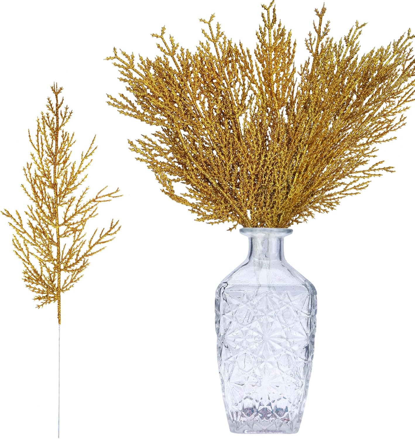 12 Pack Golden Glitter Pine Needles for Festive Decor