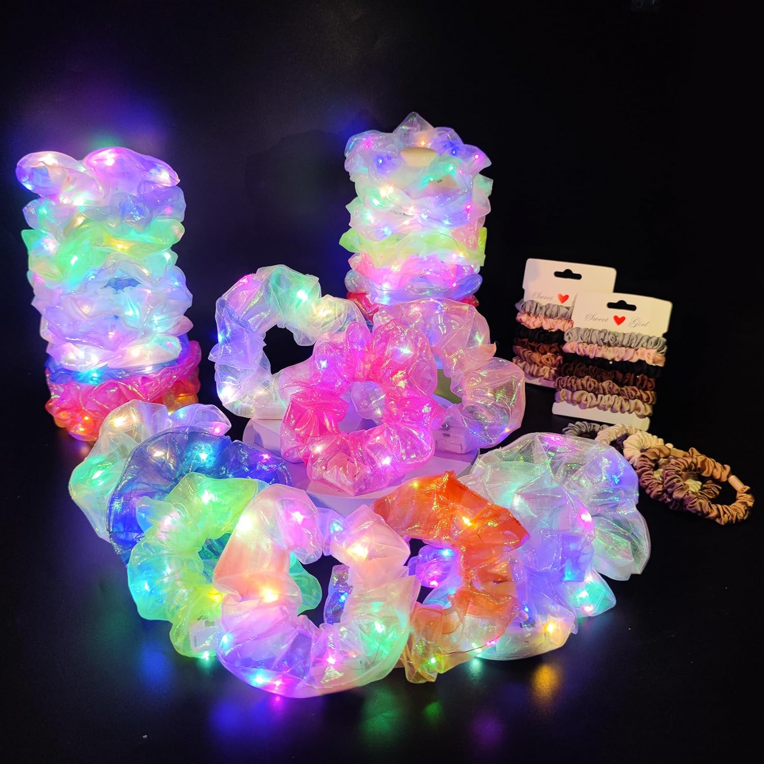 Light Up Scrunchies Hair Tie for Women & Girls, Glow in Dark