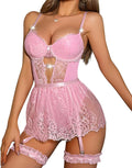 Genhoo Lace Teddy Set with Garter: Seductive Support
