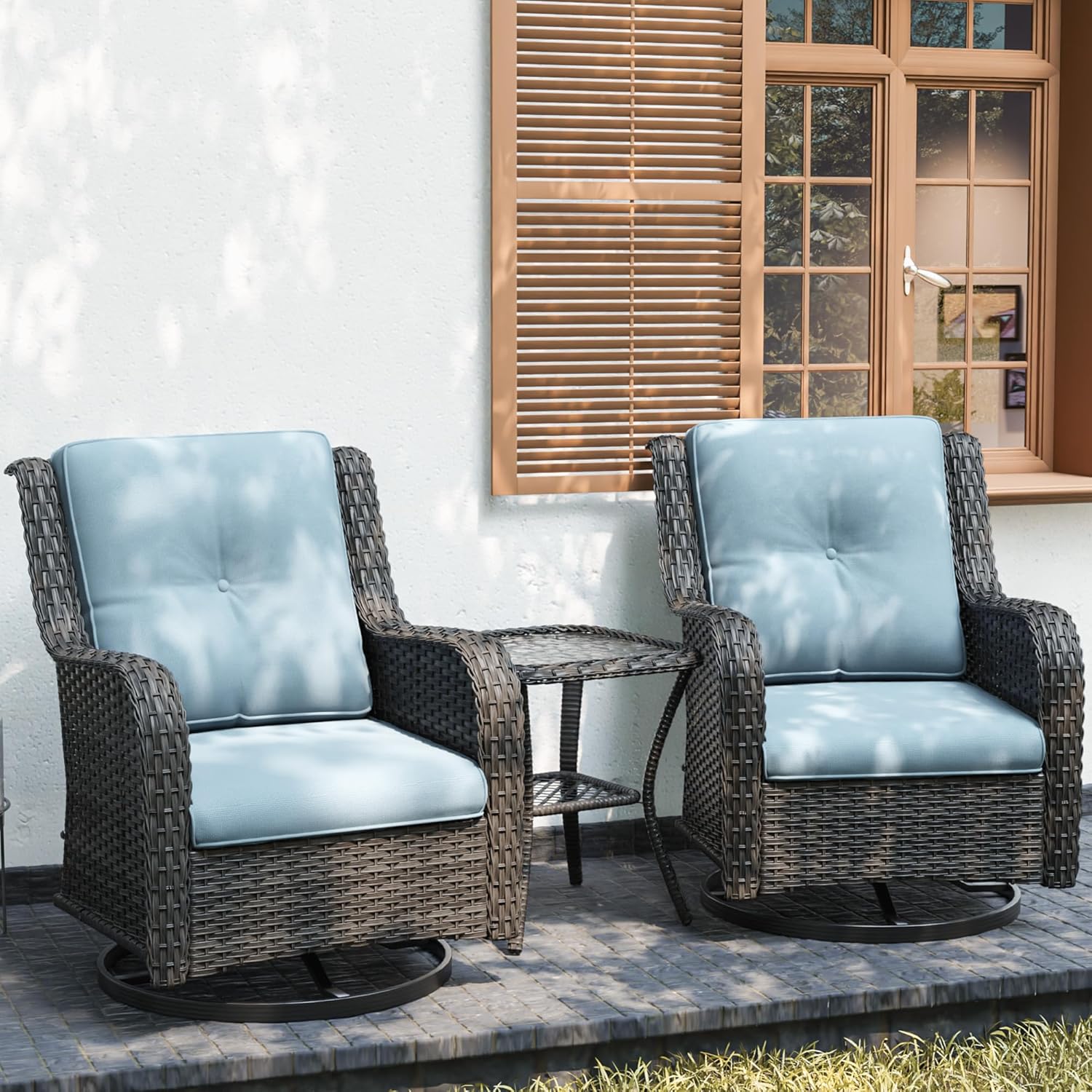 Joyside Outdoor Swivel Rocker Patio Chairs Set with Side Table