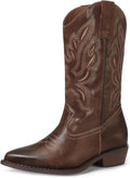 mysoft Women's Western Cowboy Boots Embroidered Mid-Calf Pointed Toe