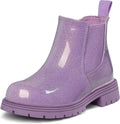 Girls Glitter Ankle Boots Side Zipper Chelsea Booties - Sparkly Lug