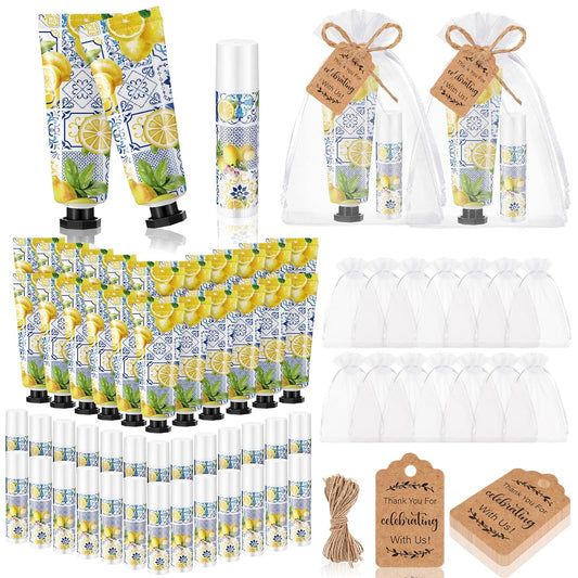 24 Sets Lemon Hand Cream and Lip Balm Gift for Parties