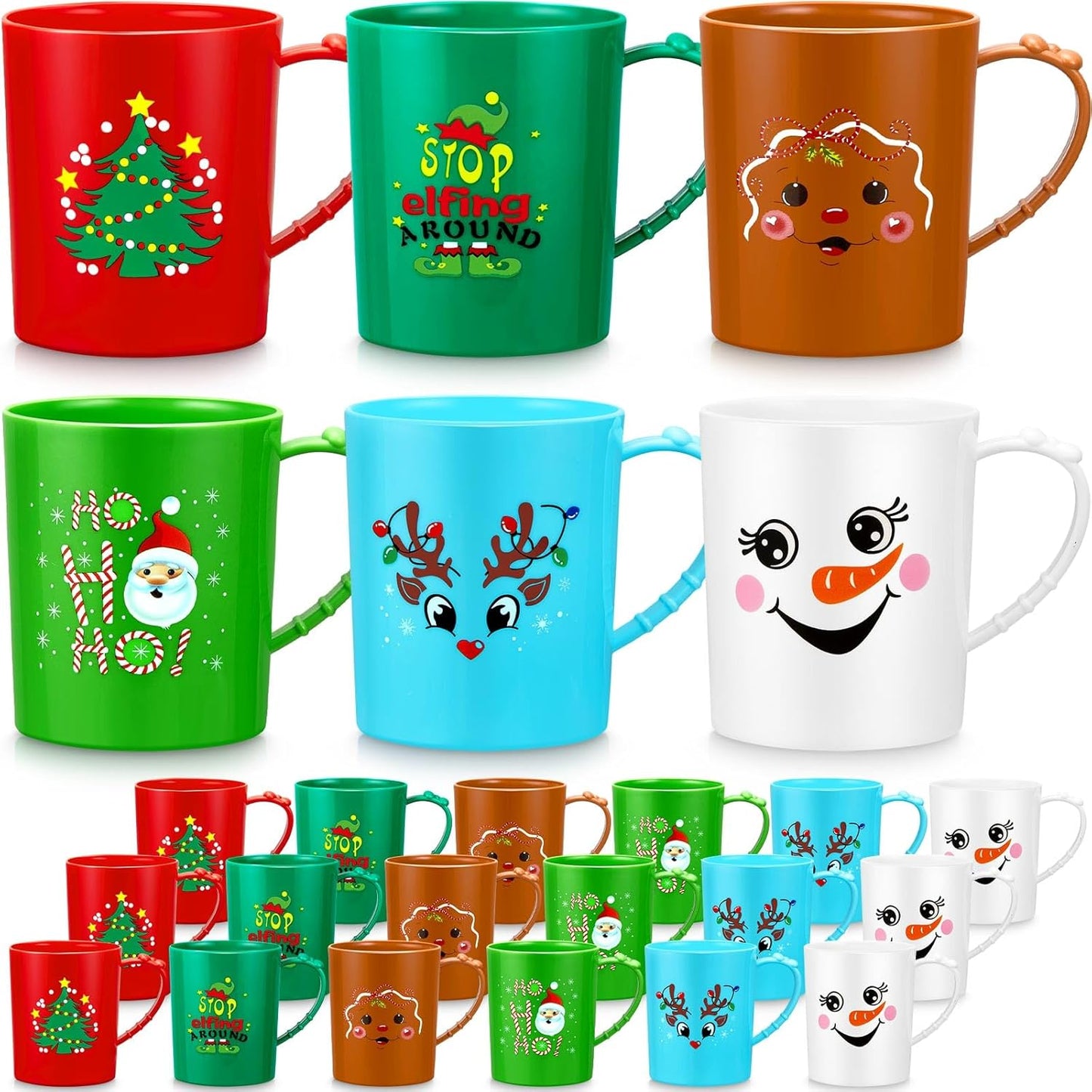 24 Pc Plastic Mug Set for Christmas & Holiday Fun with Santa