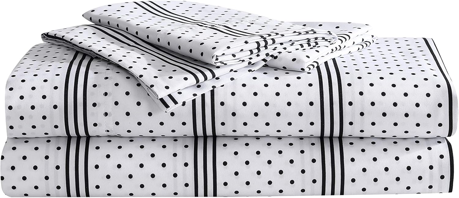 Betsey Johnson Dots and Stripes Microfiber Grey King Sheet Set