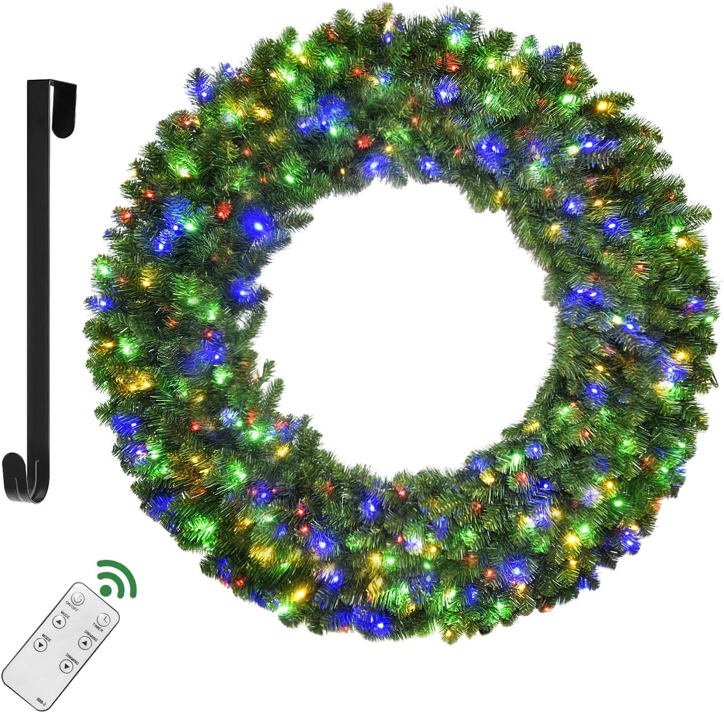 48in Large Christmas Outdoor Wreath with Colorful LEDs and Timer