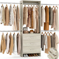 Aheaplus Closet Organizer System with 3 Wooden Drawers and Rods
