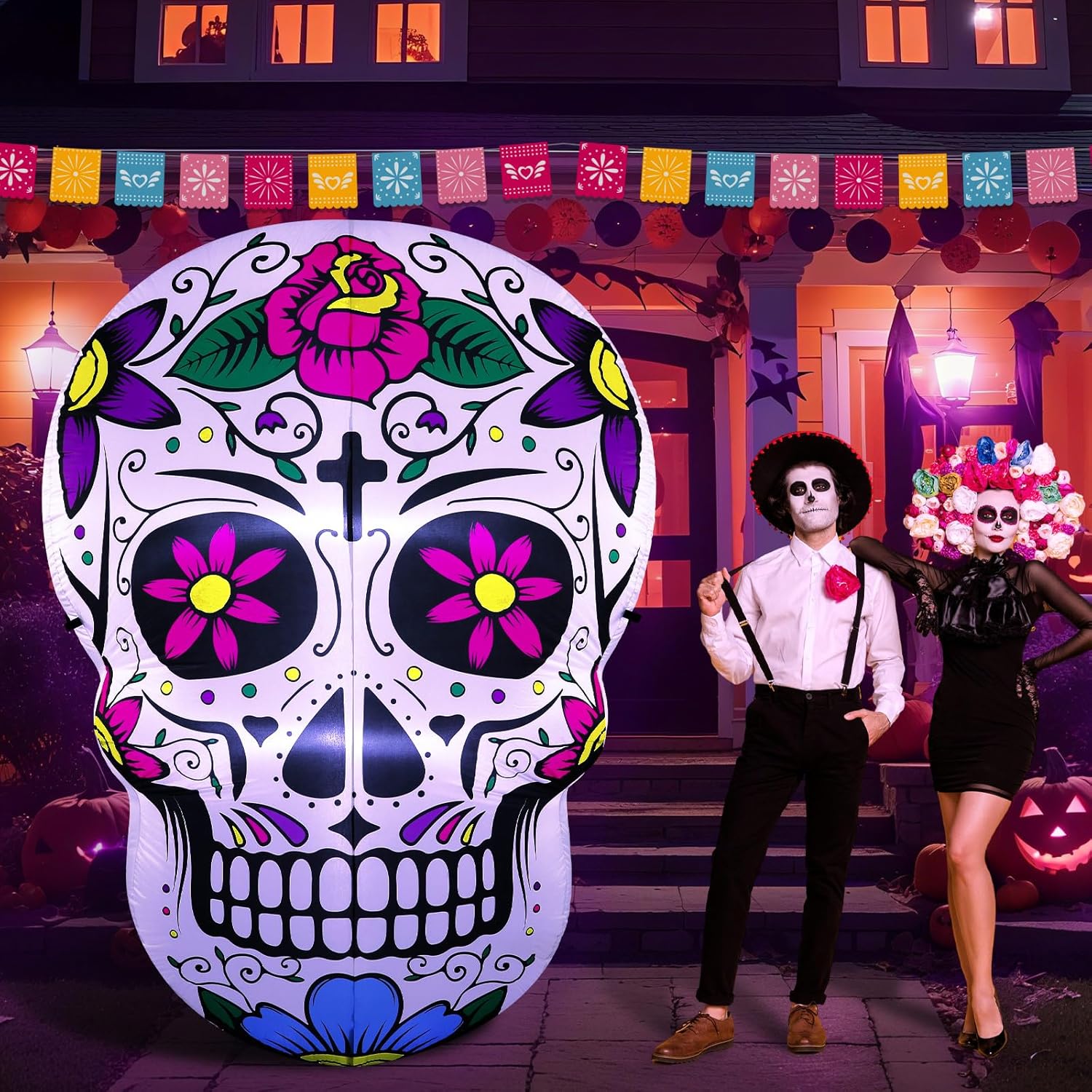 7ft Dia de Los Muertos Inflatable Sugar Skull for Halloween