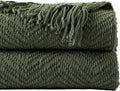 Olive Green Throw Blanket 60 x 80 in - Soft Knitted Couch Throw