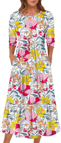 Prinbara Women's 3/4 Sleeve Casual Maxi Floral Dress (Style F8T5)