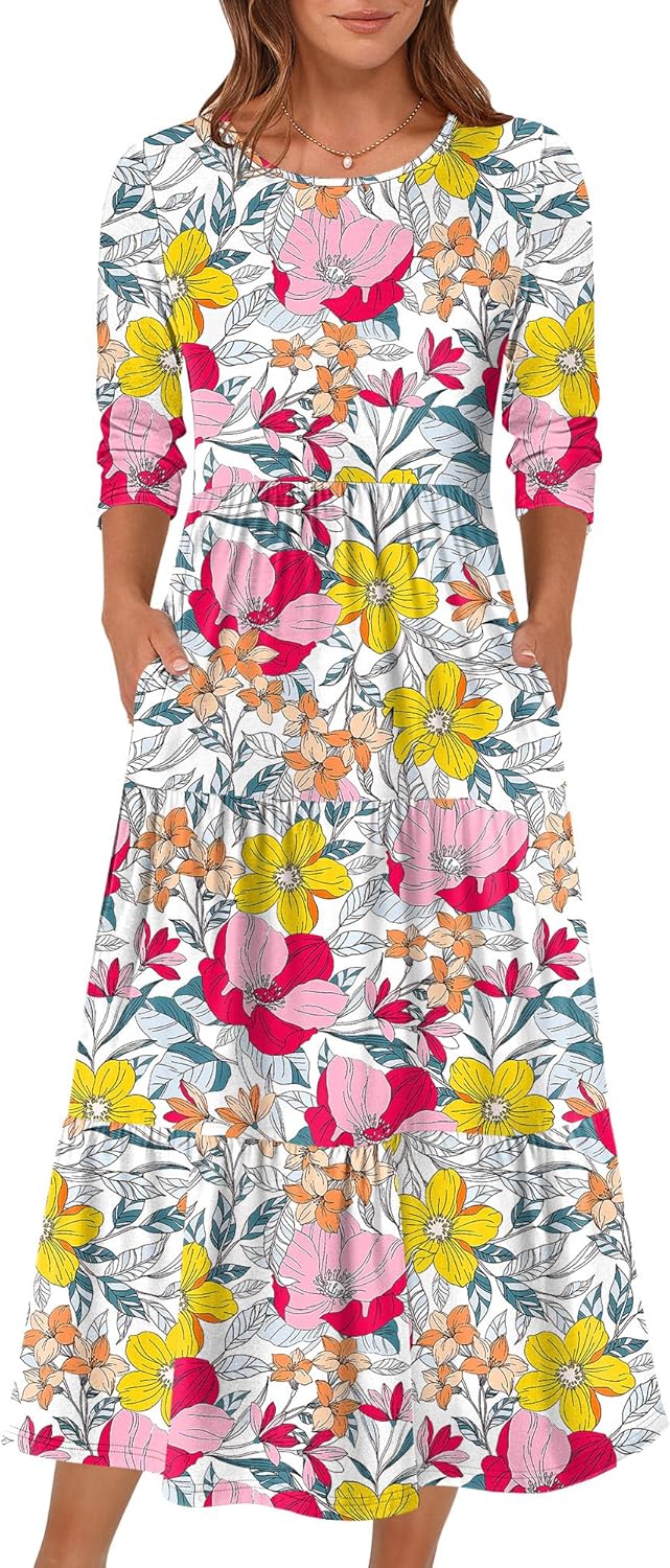 Stylish 3/4 Sleeve Casual Maxi Floral Dress for Women