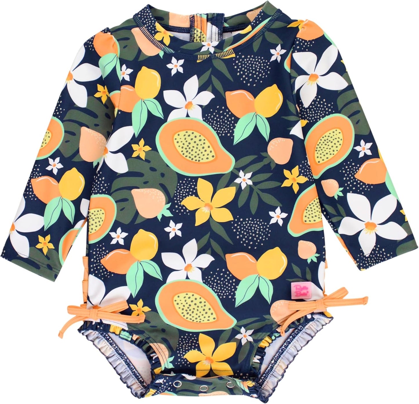 RuffleButts Baby Girls Tropical Print Long Sleeve Rash Guard