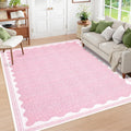 Scalloped Washable Rug 8x10 Solid Pink Area Rug - Soft, Machine