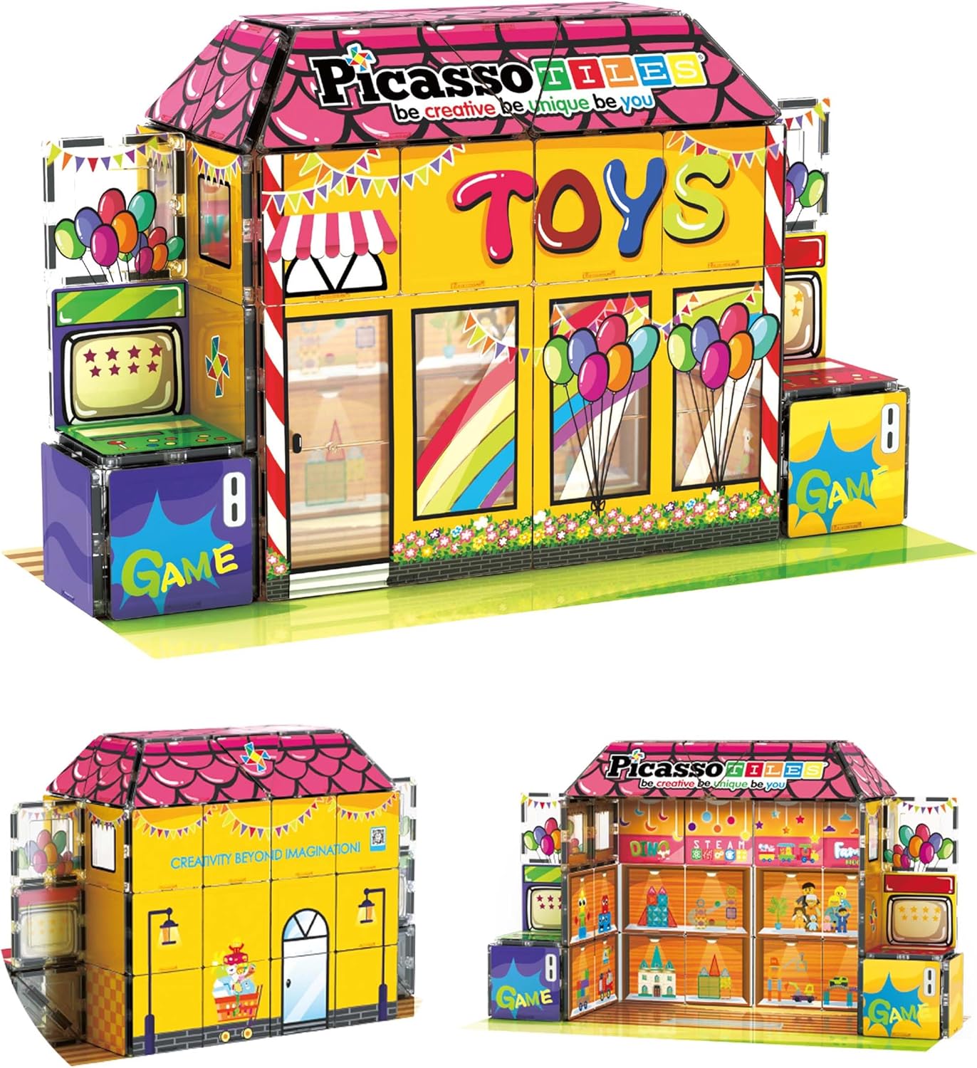 PicassoTiles 60pc Magnetic Building Block Toy Store Set for Kids