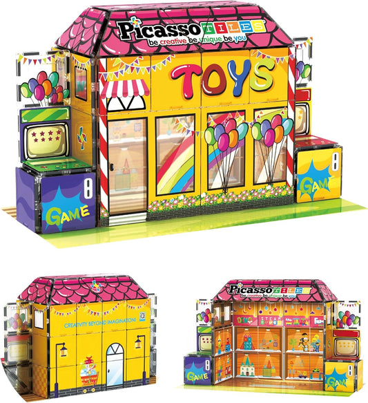 PicassoTiles 60pc Magnetic Building Block Toy Store Set for Kids
