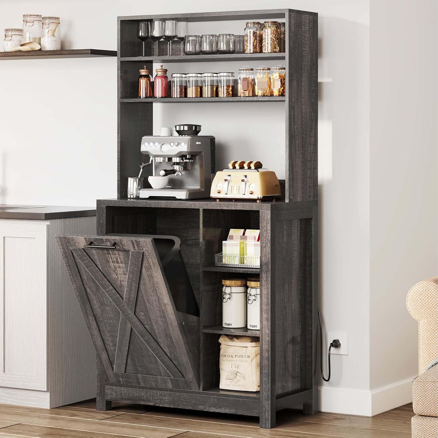 YITAHOME Rustic Oak Bakers Rack - 6-Tier Coffee Bar Station