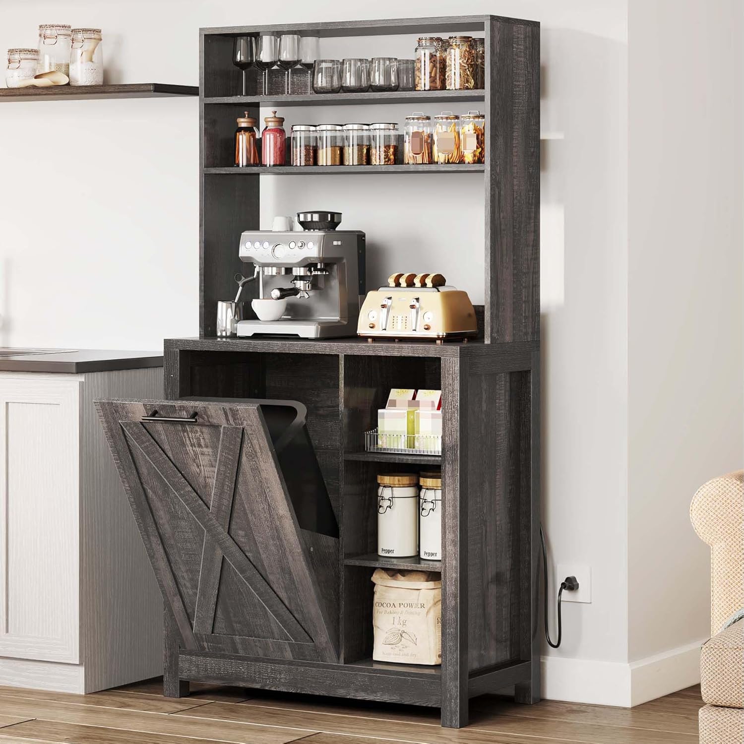 YITAHOME Rustic Oak Bakers Rack - 6-Tier Coffee Bar Station