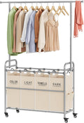 Tajsoon Laundry Hamper with Hanging Rack 4-Section Laundry Sorter