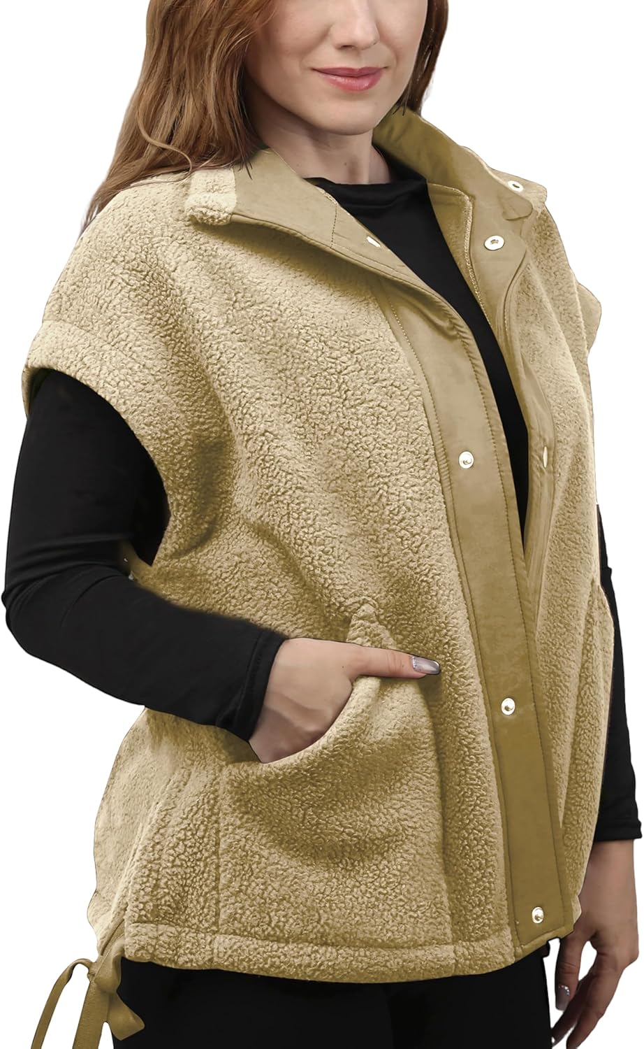 Womens Fuzzy Fleece Vest Trendy Warm Sleeveless Sherpa Jacket