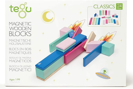 24 Piece Tegu Magnetic Wooden Block Set for Creative Play