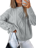Trendy Queen Women's Oversized Cable Knit Crewneck Sweater - Cozy is
