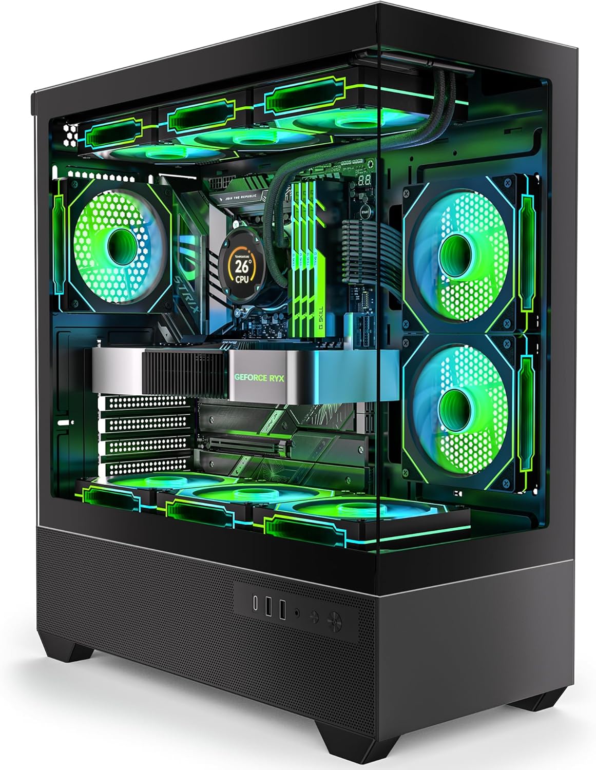 Gaming PC Case with 6 PWM ARGB Fans and Dual Tempered Glass