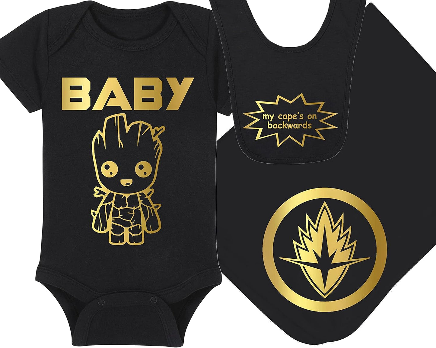 Baby Groot Superhero Onesie, Hat, Blanket and Bib Set for Infants