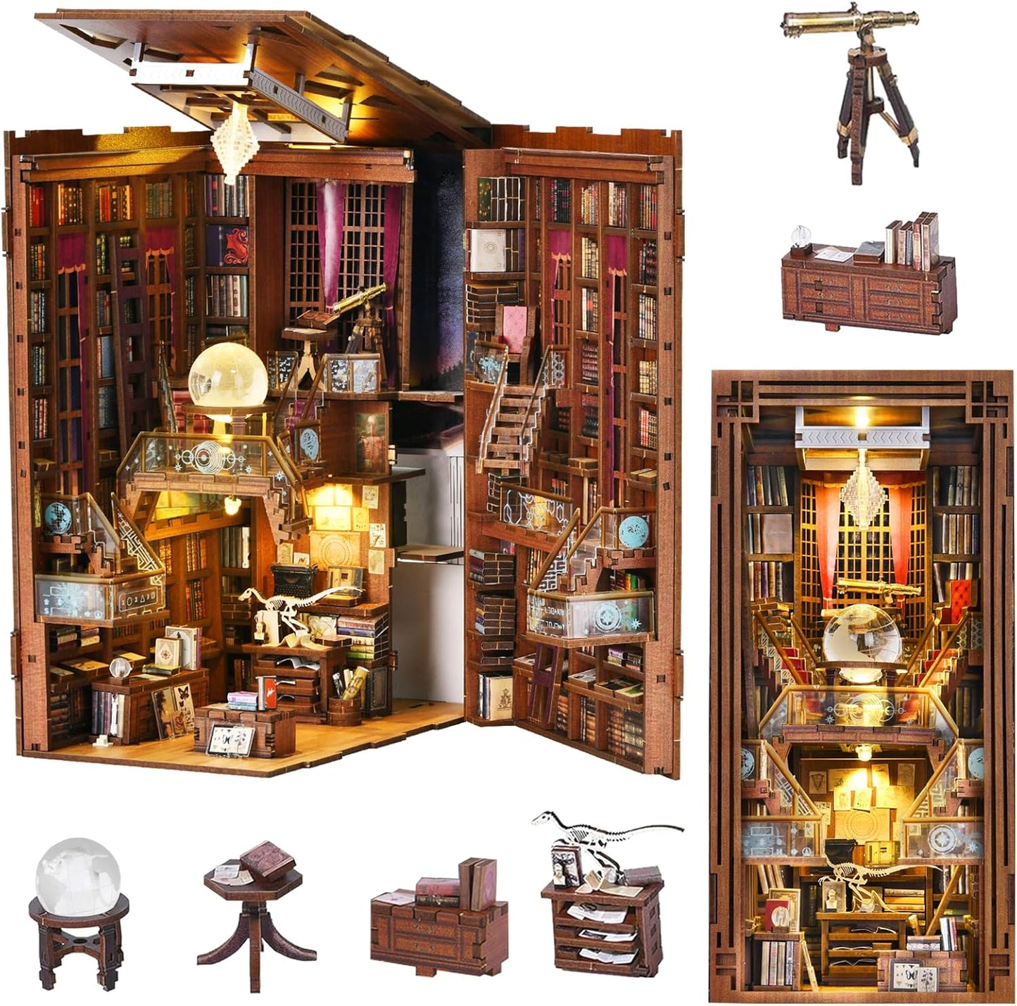 DIY Miniature Dollhouse Book Nook Kit with LED Light Decor
