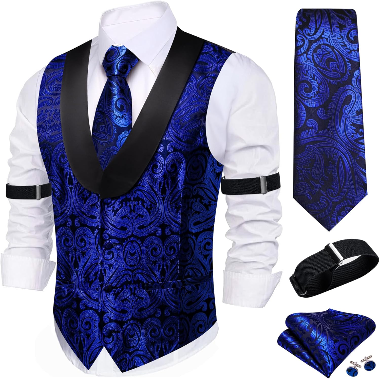 Stylish Mens Silk Lapel Vest Tie Sleeve Holder Set for Events