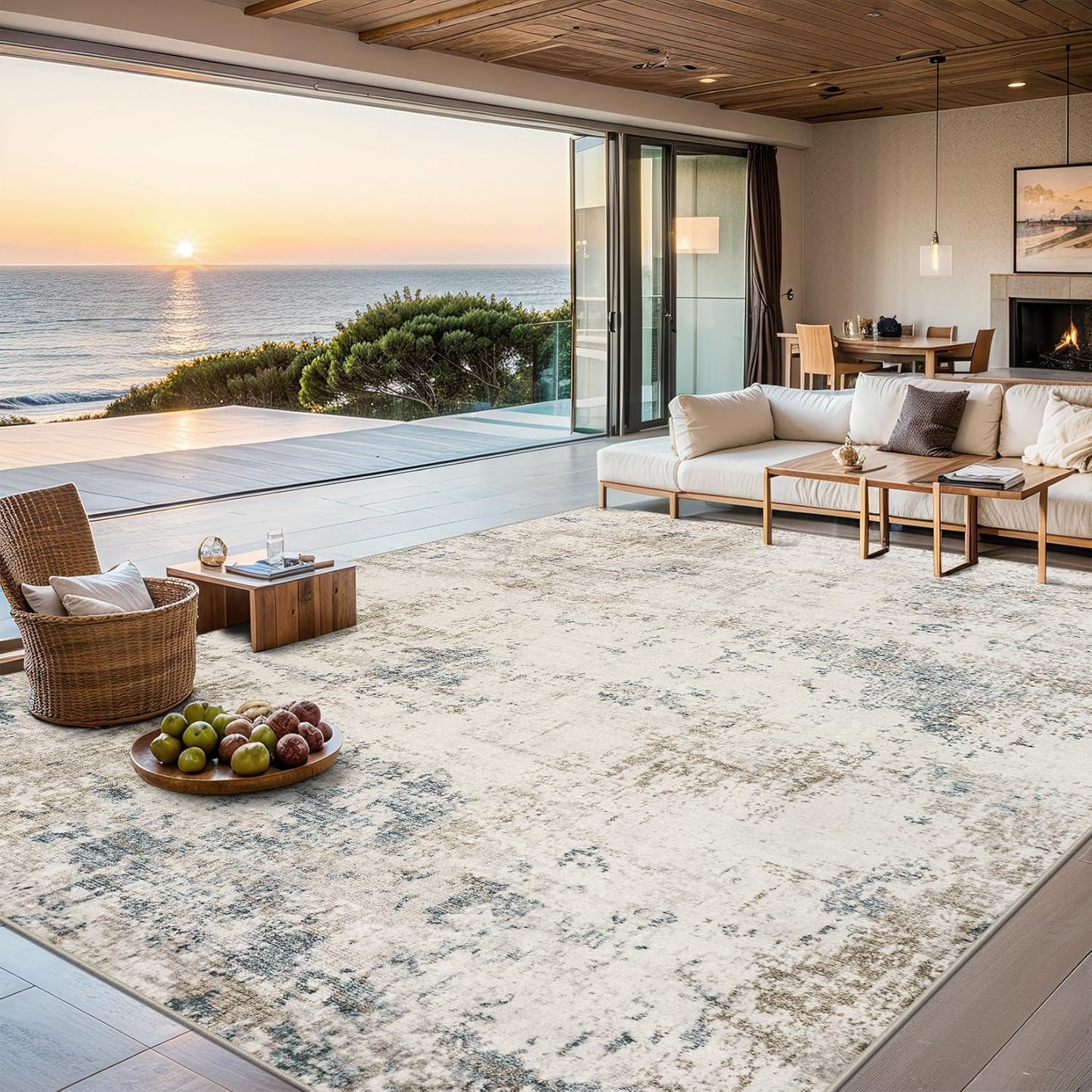 5x7 Washable Modern Abstract Area Rug for Living Room Decor