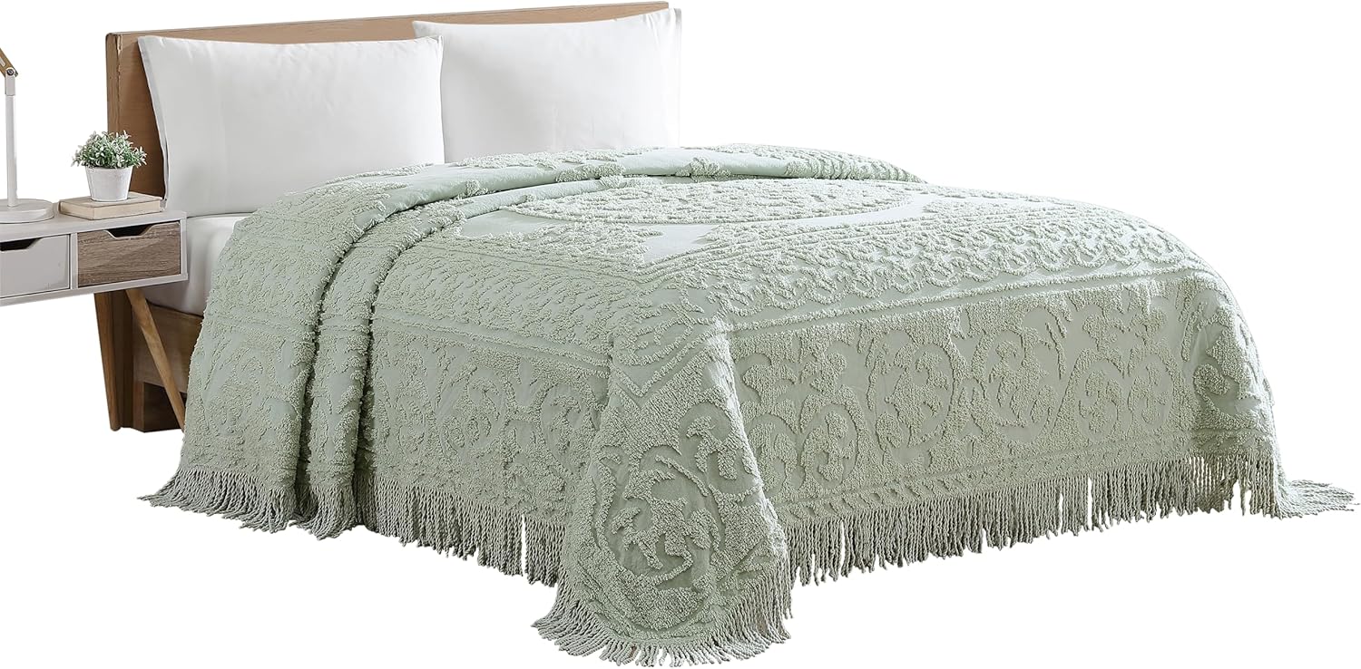 Medallion Chenille Bedspread in Sage for a Vintage Charm