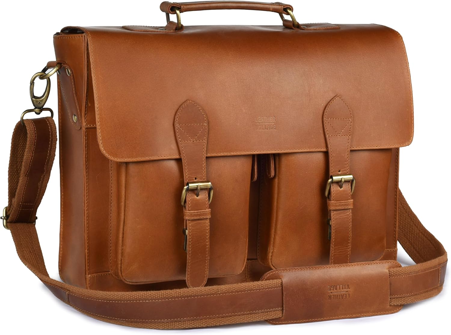 LEATHER VILLAGE Briefcase Leather Messenger Bag for Men - 16in
