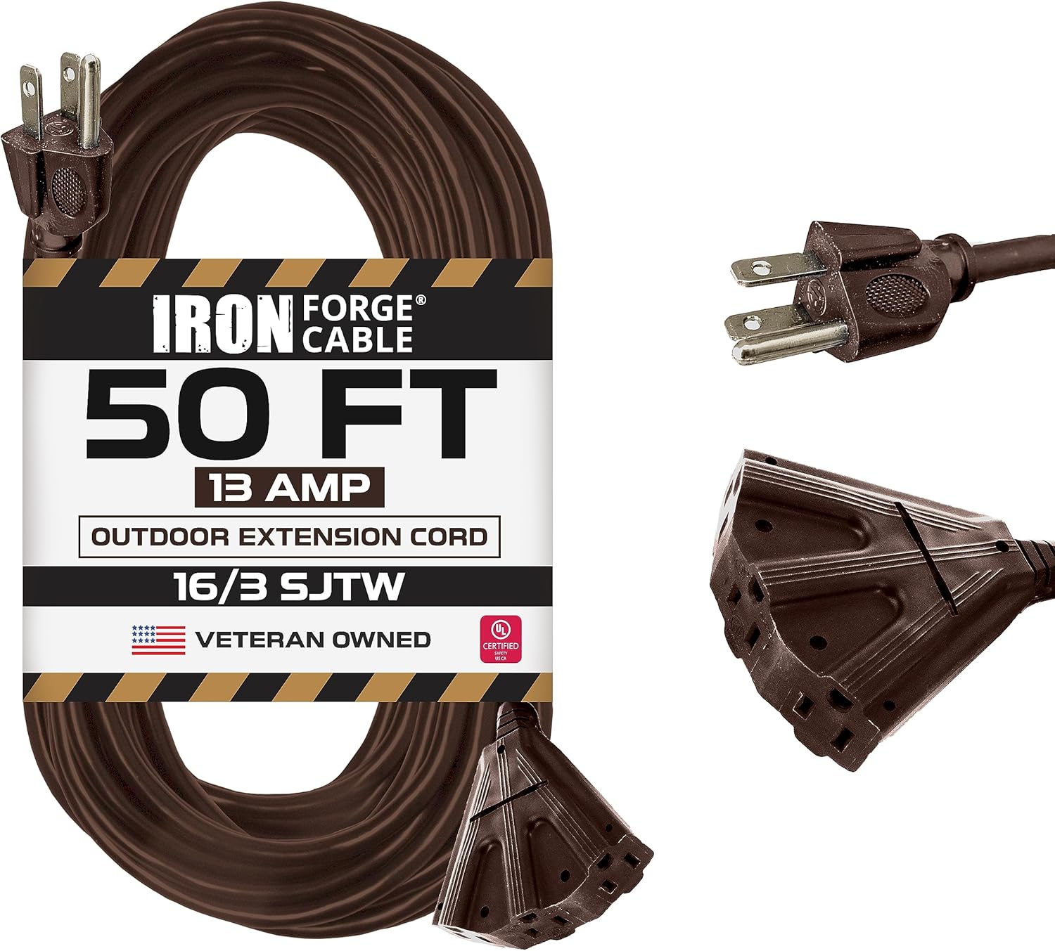 Iron Forge Cable 50ft Brown Outdoor Extension Cord with 3 Outlets