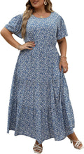 Plus Size Maxi Dress Ditsy Floral Layered Flared Long Dress Shoes