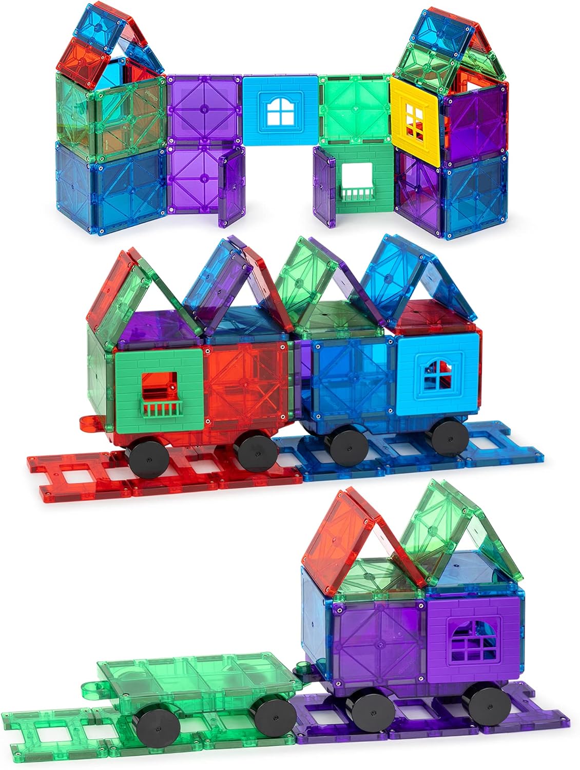 Playmags Magnetic Tiles Train Car Set - 55pcs Creative STEM Toy