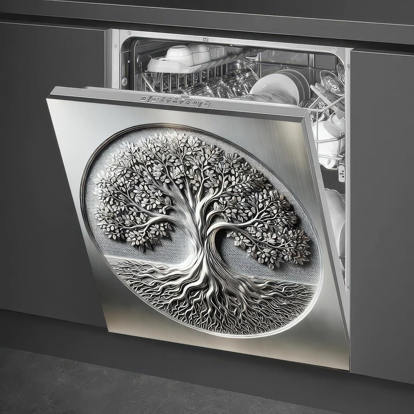 Sliver Metal Tree of Life Dishwasher Magnet Cover for Kitchen
