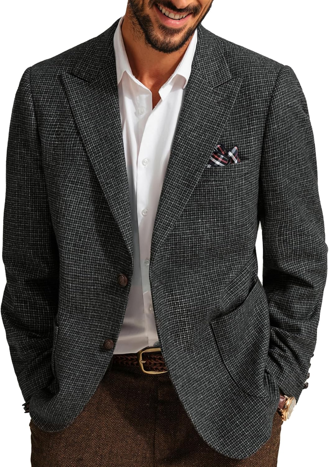Vintage Herringbone Tweed Blazer for Men - Stylish Sport Coat