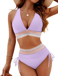 Women High Waisted Bikini Set Tummy Control Color Block Two Piece