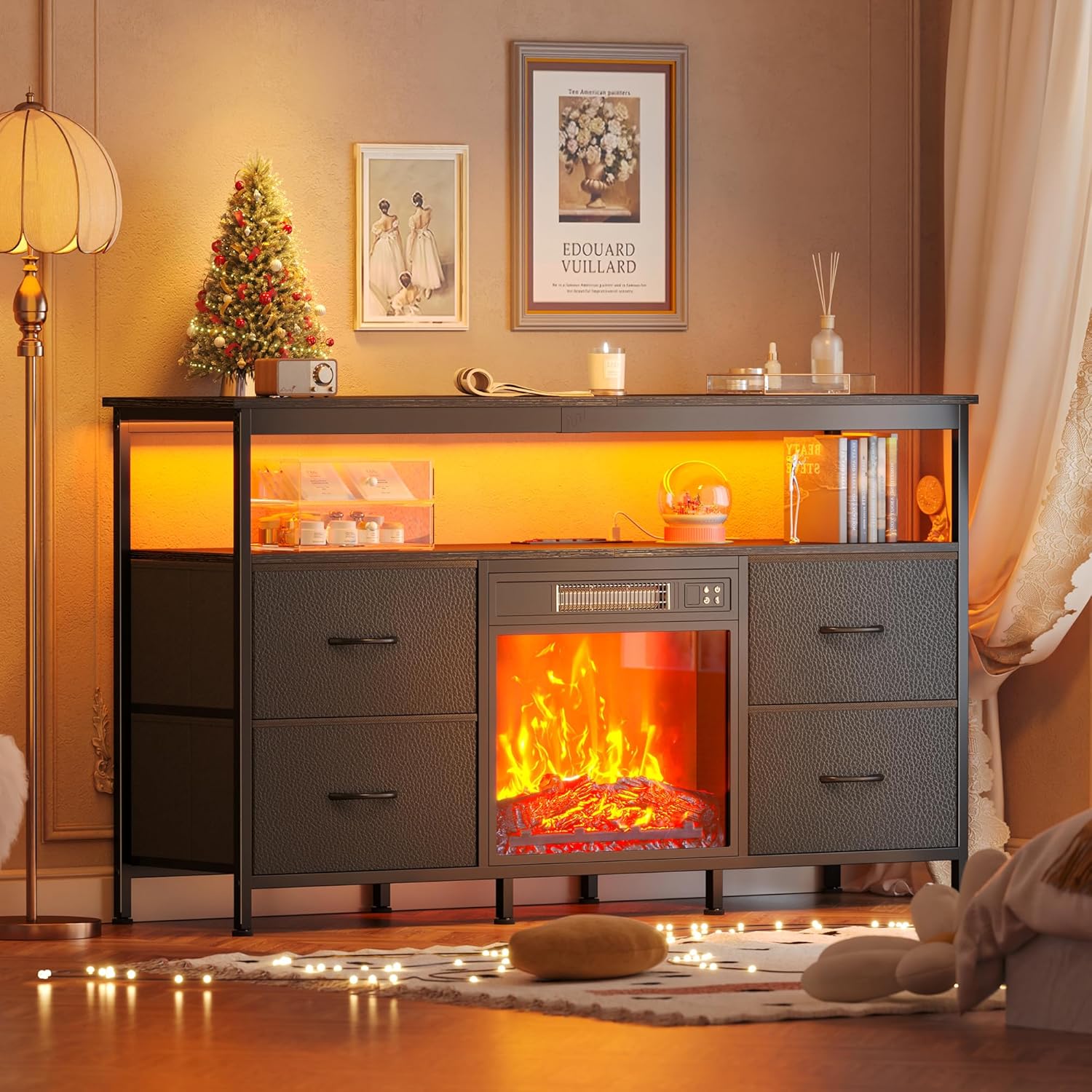 Stylish Fireplace TV Stand with LED Lights